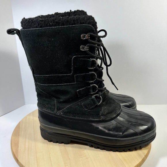 Lands’ End Mens Thermolite Snow Boot Black Lace Up Front Black Suede Sz 9 D main image 5